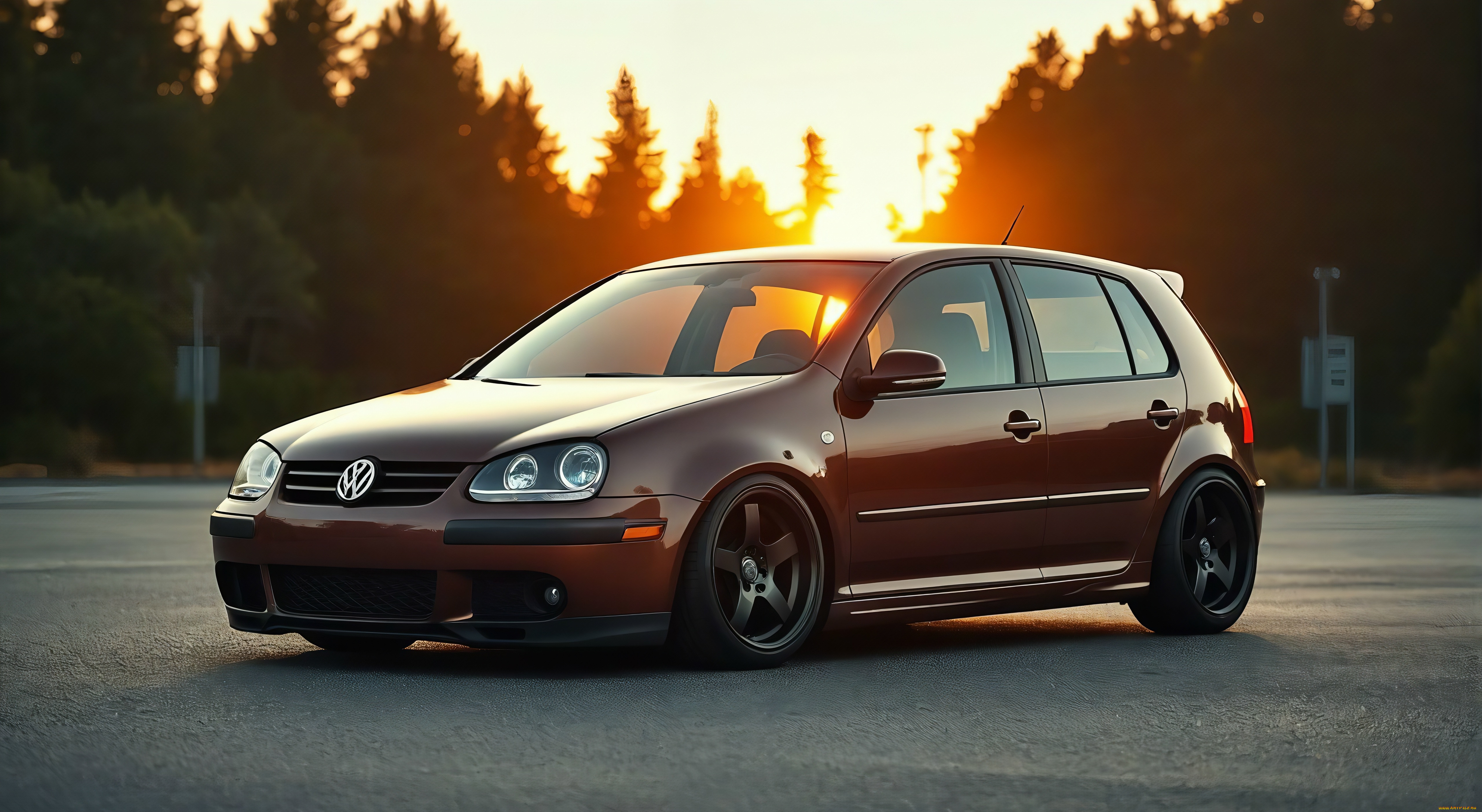 volkswagen golf mk v, , volkswagen, golf, mk, v, forest, ai, art, sun